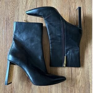 Donna Karan Black Leather Mid Calf Boots Size 8.5